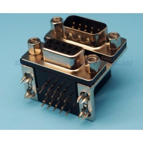 2pcs DB9/DR9 Double conjoined serial male to female connector 90 degree bend needle spacing 15.88mm