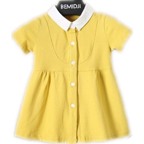 2021 New Arrival Summer Kids Dresses Turn-Down Colloar Short Sleeve A-Line Dress Girls 1 to 6 Years Old Baby Girl Birthday Dress