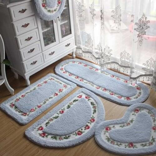 4pcs Various Shapes of Bath Mat Set Anti-slip Door Mat Flower Print Floor Carpet for Living Room Bedroom Soft Bath Rug Doormat