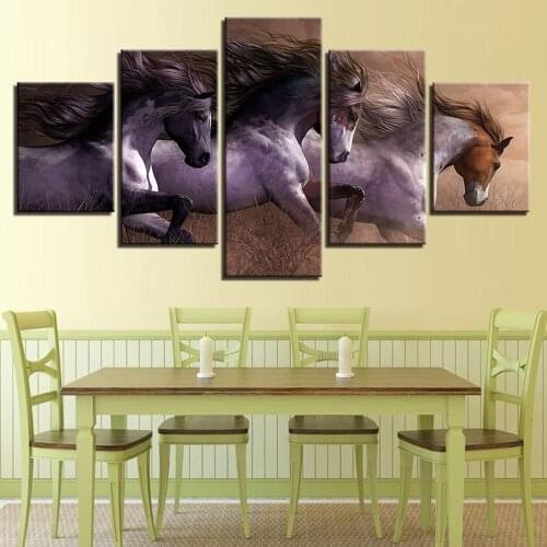 5 Pieces Wall Art Canvas Painting Animal Poster Many Horse Modern Home Decor Canvas Painting For Living Room Art Frame