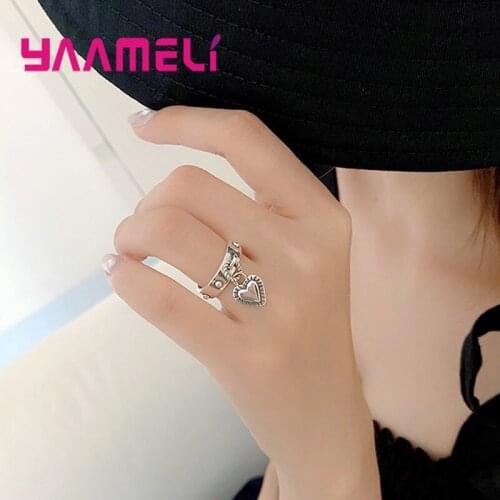 925 Sterling Silver Vintage Heart Engagement Rings For Women Girls Adjustable Size Valentines Day Gift Trendy Jewelry