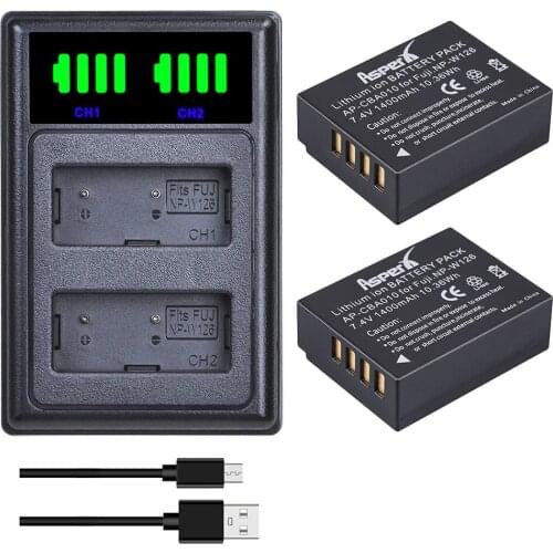 2Pcs NP-W126 NP-W126S W126 Batteries + LED Dual USB Charger for Fujifilm X-T20 X100F X-H1 XH1 X-A5 XA5 X-A20 XA20 X-E3 X-T3