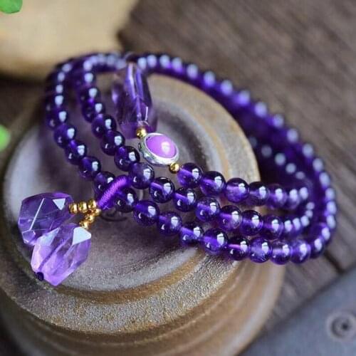 Fine Purple Crystal Bracelets 5mm Round Beads three layers With Shape Pendant Bracelet Lucky for Women Romantic Fashion Jewelry