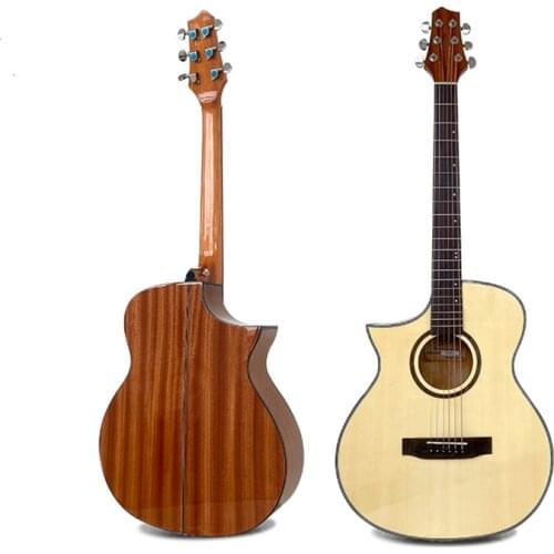 Left hand electric acoustic guitar 6 strings guitar natural color wood guitar 40 inch folk guitar with guitar pickup high gloss