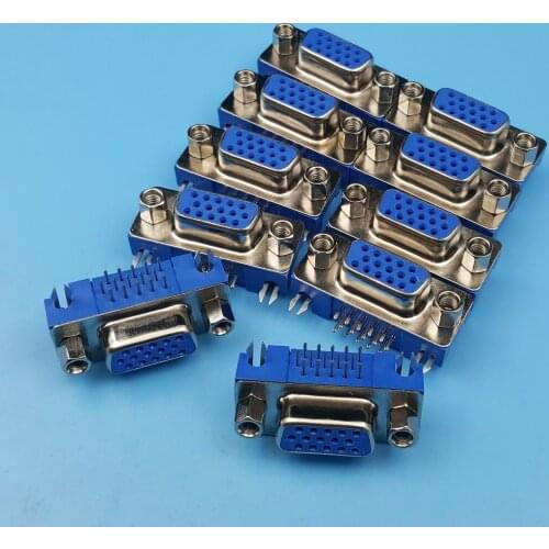 10Pcs Blue DB15 VGA Female Right Angle PCB Mount Solder Connector