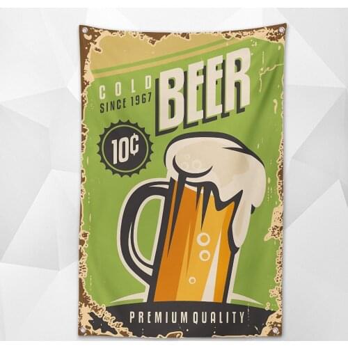 COLD BEER Shabby Retro Banner Wall Art Bar Winery Home Decoration Beer Day Poster Hanging Chart Flag with 4 Metal Grommets Gift