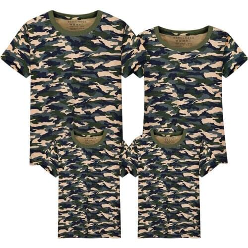 Camouflage family t-shirt matching family clothes cotton summer tops short sleeve t shirt solid tees mother father daughter son
