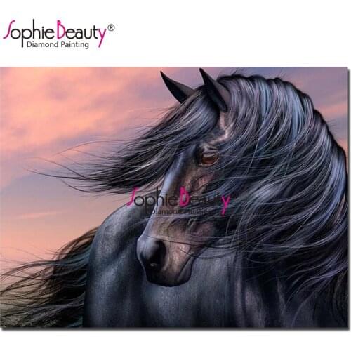 Sophie Beauty Diy diamond embroidery full rhinestones mosaic kit cross stitch black horse diamond painting home decor gift SBY72