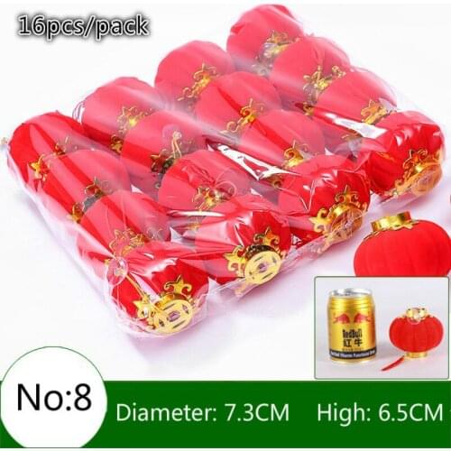 16pcs Chinese traditional lanterns flocking small lanterns ornaments bonsai outdoor balcony Happy New Year festive wedding 7.3cm