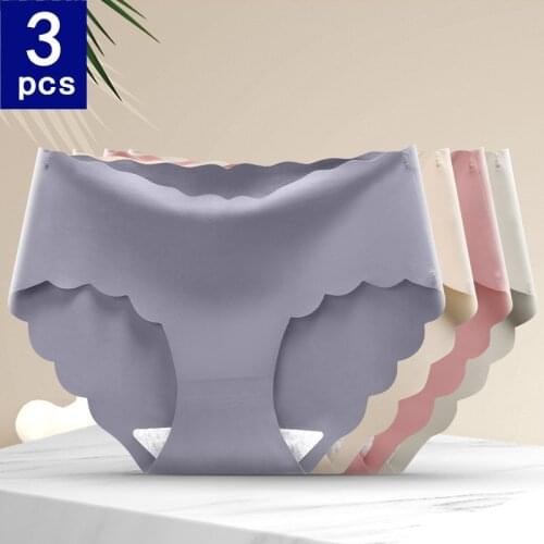 3PCS Ladies Non-trace Underwear Women Panties Ice Silk Briefs Traceless Panties Femal Sexy antibacterial Breathable Panties