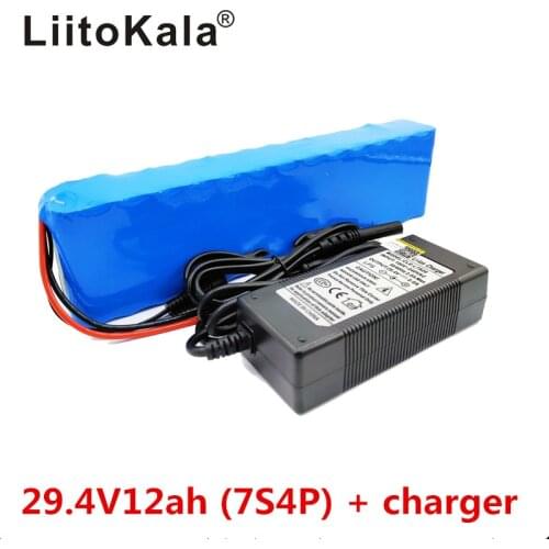 LiitoKala 7S4P 24V 12ah lithium battery pack batteries for electric motor bicycle ebike scooter wheelchair cropper with BMS