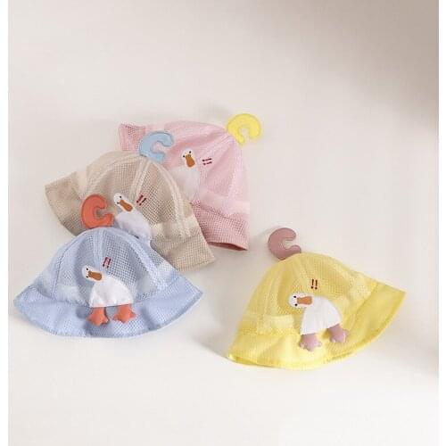 Summer Lovely Cartoon Duck Baby Sun Hats Kids Boys Girls Fisherman Hats Breathable Mesh Beach Caps