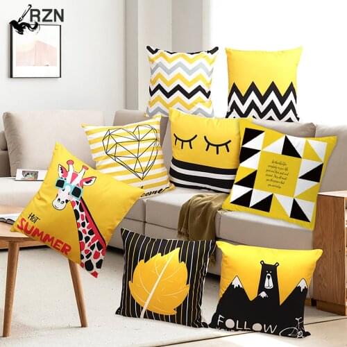 Summer Yellow Print Cotton Cushion Cover Tropical Geometry Pillow Case Home Decor Sofa Living Room Throw Pillow Cover