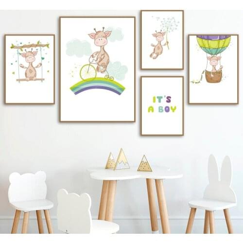 Cartoon Painting Childrens Room Its a Boy Rainbow Cow Dandelion Home Decoration Canvas Painting Wall Decoration Poster Kids