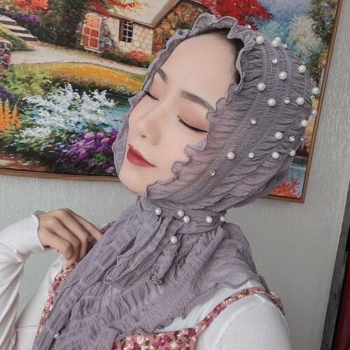 Muslim Womens Headscarf Arabian Islamic Ladies Headscarves New Chiffon Pearl Gauze Hooded Veil Ladies Fashion Summer Scarf