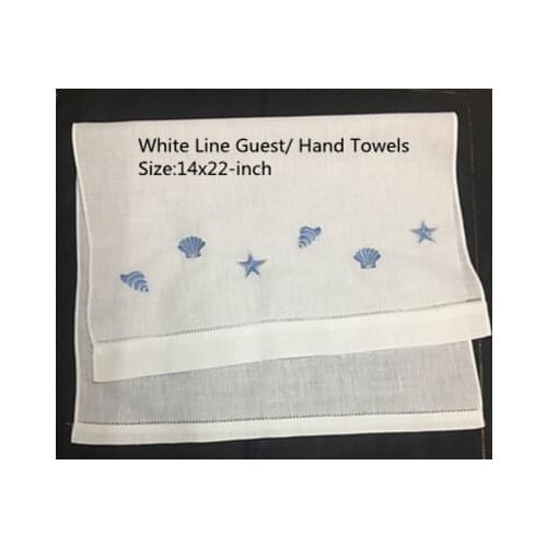 Set of 12 Fashion Guest Towels Linen Hemstitched Tea Towel -14"x22"Cloth Guest Hand Dish Kitchen Bathroom Towels Blue embroidery