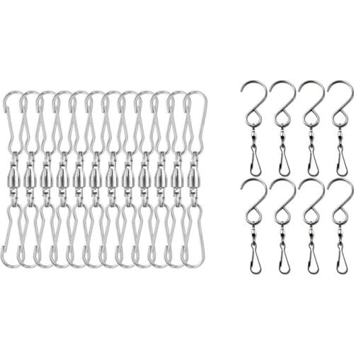 12 Pack Spinning Double Clip Swivel Hooks & 8 Pack Swivel Hooks Clips, S Hooks Smooth Spinning