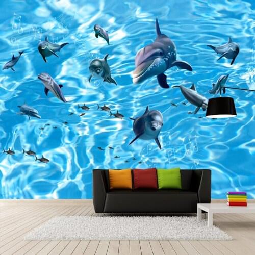 Custom 3D Mural Photo Wallpaper Rolling Waves Dolphin High Quality Large Mural Kids' Room Wall Paper Sofa Backdrop Home Decor