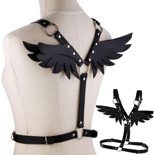 2021 New Angel Wing Faux Leather Adjustable Harness Waist Shoulder Bondage Halterneck