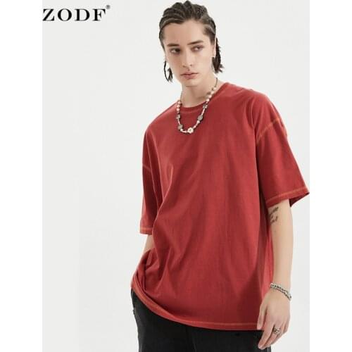 ZODF New Summer Solid Bright Line T-Shirt For Men Washed Oversized Unisex 100% Cotton Soft T Shirts Brand Tees HY0258