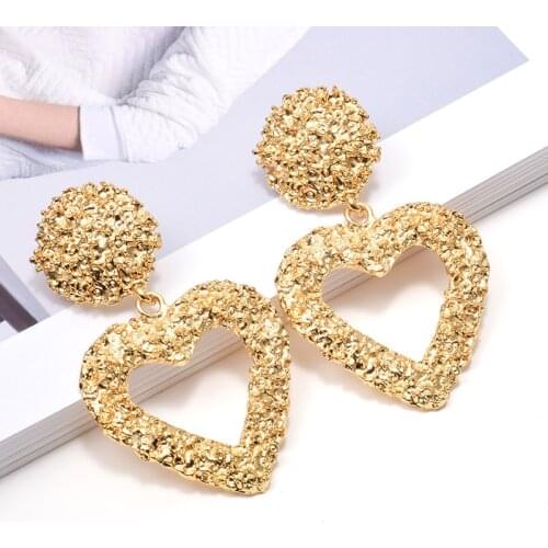 Wholesale Hanging Gold Metal Heart-Shaped Dangling Drop Earrings Fine Jewelry Accessories Fashion Pendientes Bijoux For Women