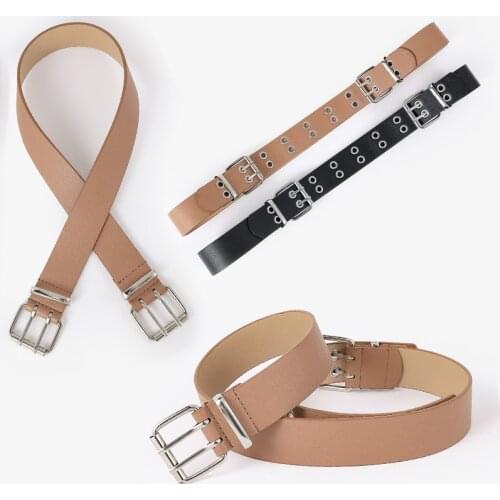 Fashion New Style Double Head Belt Metal Buckle Waistband Double Grommet Hole Buckle Belt Female Male Jeans Waist Strap Belts