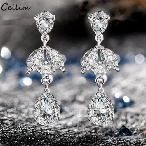 Luxury Cubic Zircon Dangle Earrings for Women Classic Design Long Crystal Water Drop Earring Bridal Wedding Accessories Jewelry