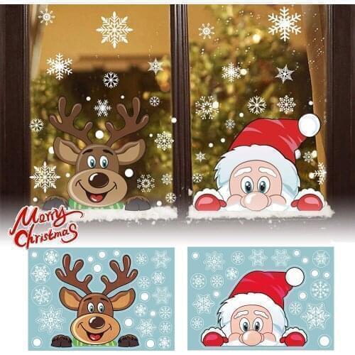 Merry Christmas Window Decal Stickers Santa Claus Xmas Tree Snowflake Wall Stickers Xmas Party Decorations Home Ornaments
