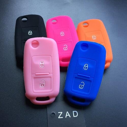 ZAD 2 buttons floding key silicone rubber car key cover case skin for vw seat ibiza leon toledo all-inclusive car accessories