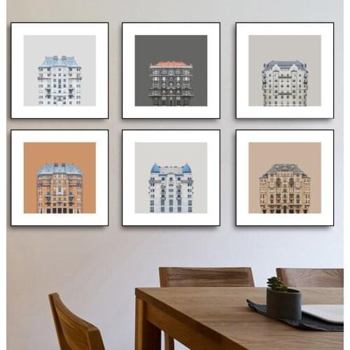 Nordic Style Building House Scenery Palace Church Hotel Canvas Painting Sofa Background Wall Picture Poster Living Room Decor