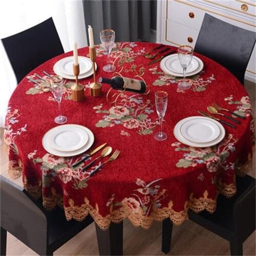 Luxury European Round table cloth kitchen accessories living room Floral Printed Lace Edge Anti Hot Coffee Tea Tablecloth