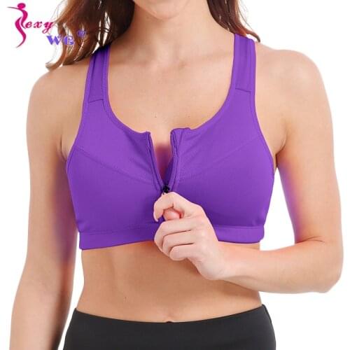 SEXYWG Sports Top Yoga Bra Running Vest Underwear Womens Push Up Brassiere Sexy Sportswear Fitness Crop Front Zipper Sport Bras
