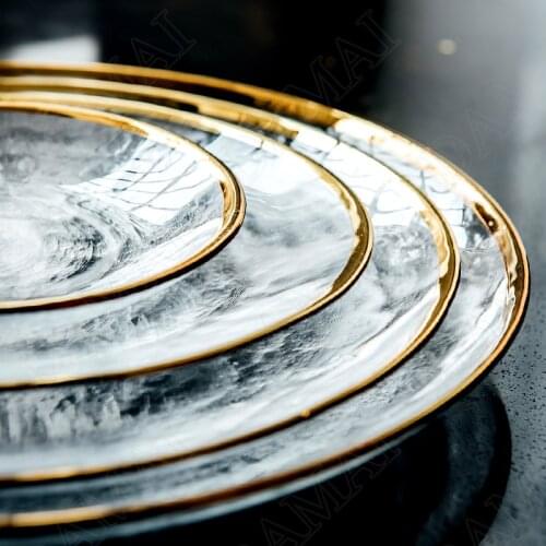 Gold Pattern Fruit Plates Salad Bowls Snacks Dishes Dessert Plate Cake Dish Dinner Tableware Home Kitchen Food Decoration Trays