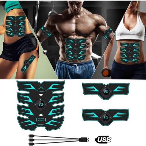 Abdominal Muscle Trainer EMS Fitness Equipment Training Gear Muscle Exerciser Stimulator Belt Belly Arm Massage USB Charged