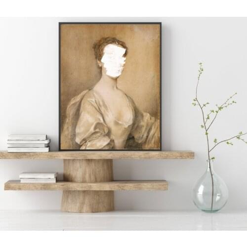 Vintage Altered Art Woman Portrait Canvas Painting Gallery Wall Picture , Female Antique Poster Eclectic Wall Art Prints Decor