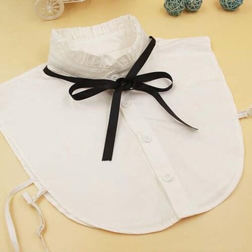Lotus Leaf Fake Collar Korean Version White Pleated Collar Black Ribbon Bow Cotton Fake Collar Blouse Shirt Detachable Fake Tie