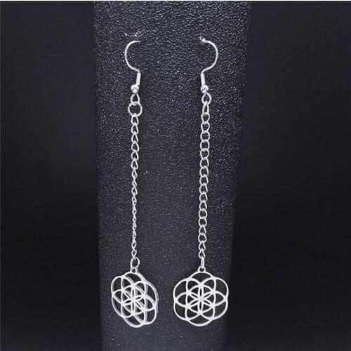 2021 Flower of Life Sunflower Drop Earing Silver Color Long Earings Women Bohemia Jewelry boucles d oreille femme E3518S04