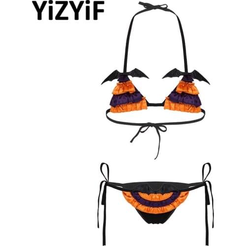 Womens Halloween Cosplay Costume Devil Bikini Set Erotic Lingerie Set Sexy Bra With G-string Briefs Sexy Nightwear Fancy Dress