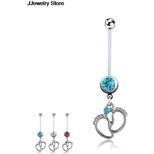 Creative Maternity Baby Feet Navel Belly Button Rings Women Fashion Surgical Steel Dangle In Piercings Body Jewelry Hot
