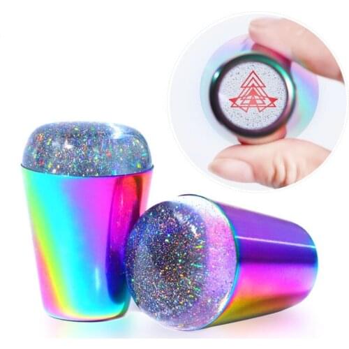 1Pcs Nail Art Stamp Printing Tool Colorful Big Handle Seal Symphony Laser Silicone Print Head Nail Art Painting Simple Tool