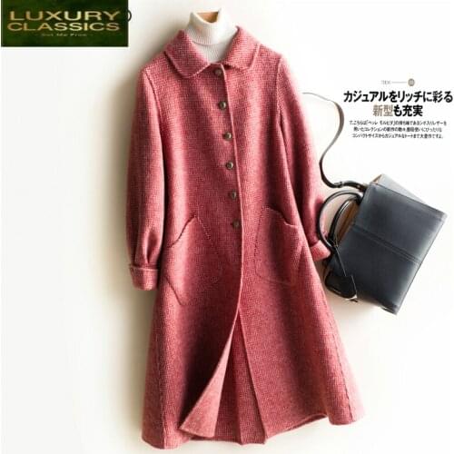 100% Sided 2021 Women Wool Coat Female Plaid Woolen Winter Jackets Korean Long Clothes Spring Autumn Overcoat LWL1419