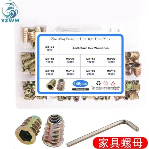 149pcs Box Color Zinc Furniture Nut M4m5m6m8 Color Zinc Plating Inner and Outer Tooth Nut Combination + 4 Spanners