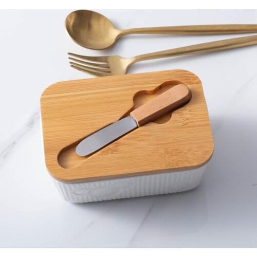 2020 New Large butter tray with lid sealed butter food storage fresh-keeping box box pure white ceramic