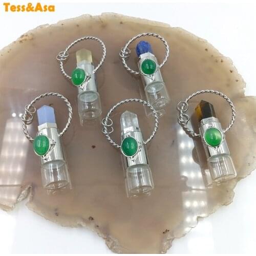 3pcs Natural Stone Rollerball Perfume Bottle Crystal Quartz Roll On Diffuser Women Man Pendant Vial With Chains Necklce Jewelry