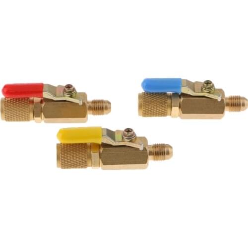 3Pcs Color Coded AC Refrigerant Charging Hose R410A R134A Ball Shut Valves