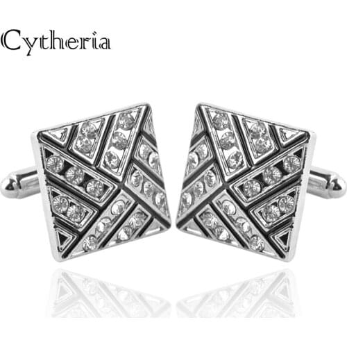 3D Pyramid Full Rhinestone Cuff Links women Square Triangle Cufflinks Men Shirt Accessoires black enamel Cufflink Cuff Buttons