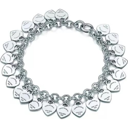 1:1 925 Sterling Silver Bracelet For Women Sweet And Luxurious Multiple Heart-Shaped Tag Bracelets Couple Gifts Jewelry Gifts