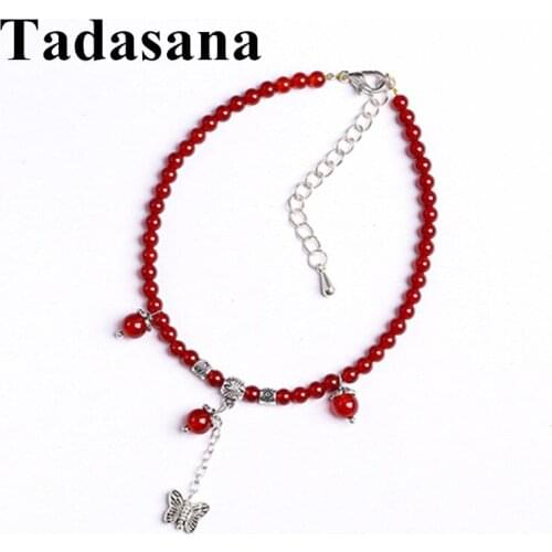 Red Agates 4mm Beads Summer Natural Stone Chain Leg Anklets For Women Handmade Ankle Bracelet Tassel Foot Jewelry