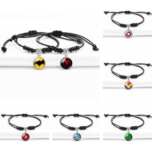 Disney Avengers Spider-Man Captain America Iron Man Bracelet Adjustable Anime Cartoon Hero Hand Rope Charm Child Adult Toy Gift