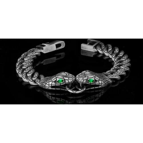 DNSCHIC 10MM Two Snakes Cuban Bracelet Hip Hop Bracelet Silver Rapper Style for Men Women 7/8 Inch Hip Hop Jewelry Fashion